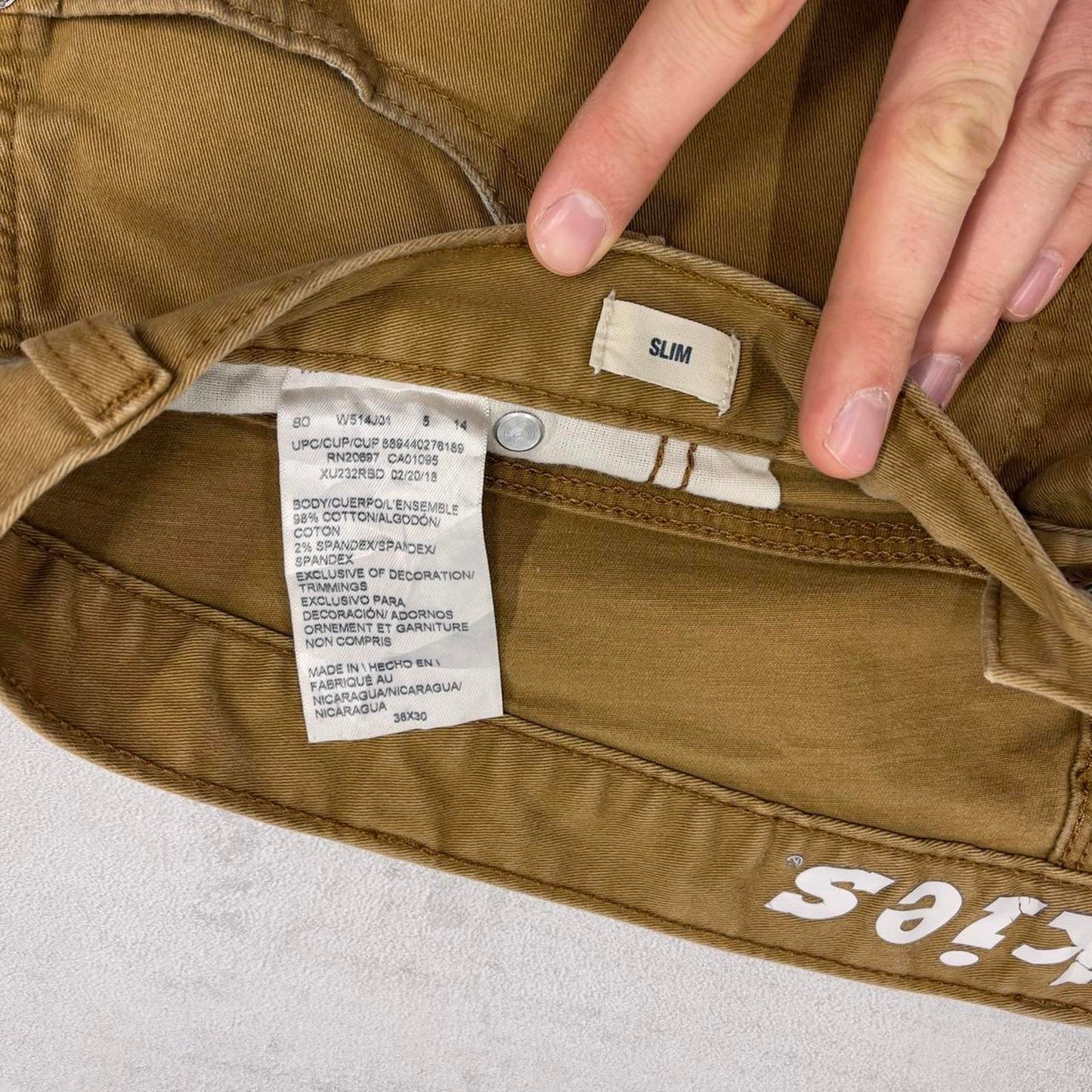 Mens Dickies carpenter jeans W38 L30 tan slim cargos waist patch