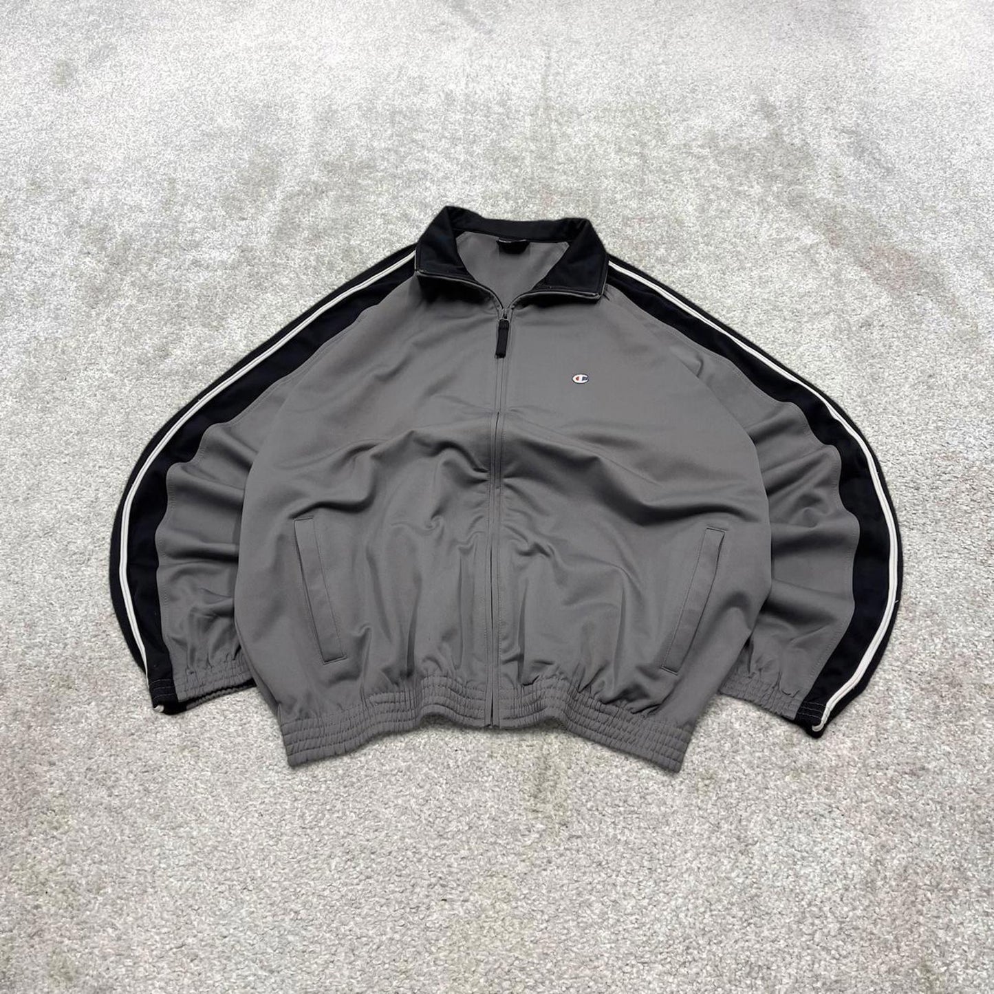 Y2k vintage Champion track jacket XL men's grey full zip track suit top embroidered striped sporty