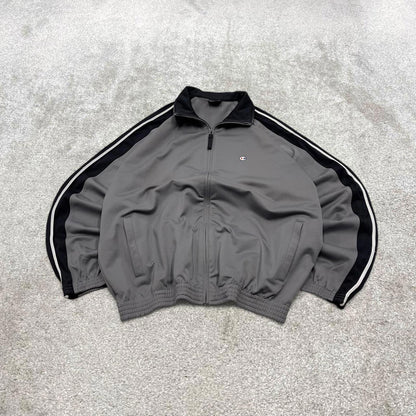 Y2k vintage Champion track jacket XL men's grey full zip track suit top embroidered striped sporty