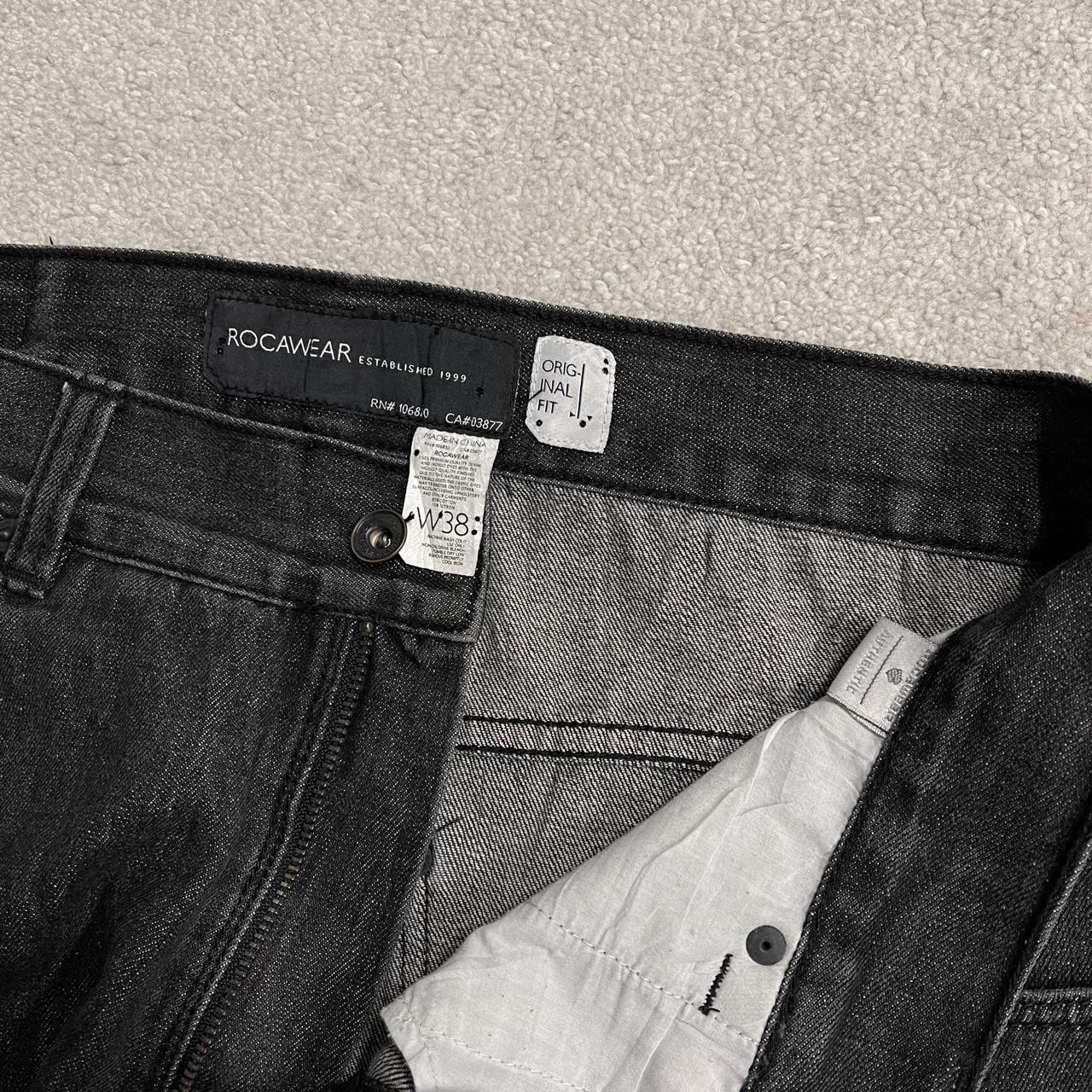Y2K Rocawear embroidered jeans loose black denim Wide leg surf style pants embroidered stitch design