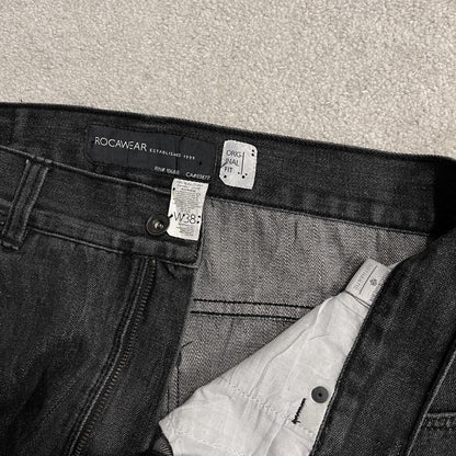 Y2K Rocawear embroidered jeans loose black denim Wide leg surf style pants embroidered stitch design