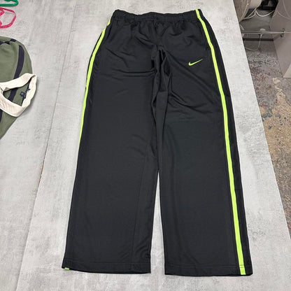 Baggy Nike Trackies Large Black y2k 00s style loose wide leg joggers embroidered logo side stripe
