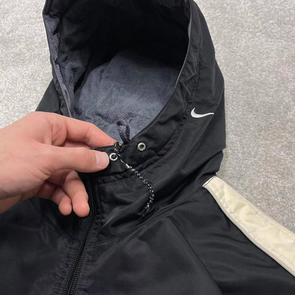 Vintage Nike technical windbreaker jacket Large men's black y2k hooded full zip up coat technical