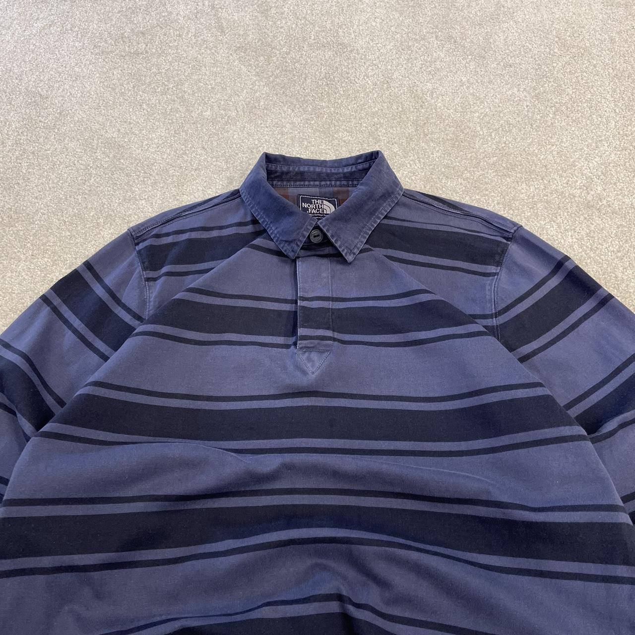 North Face striped rugby polo shirt long sleeve navy TNF button up pullover rugby style polo