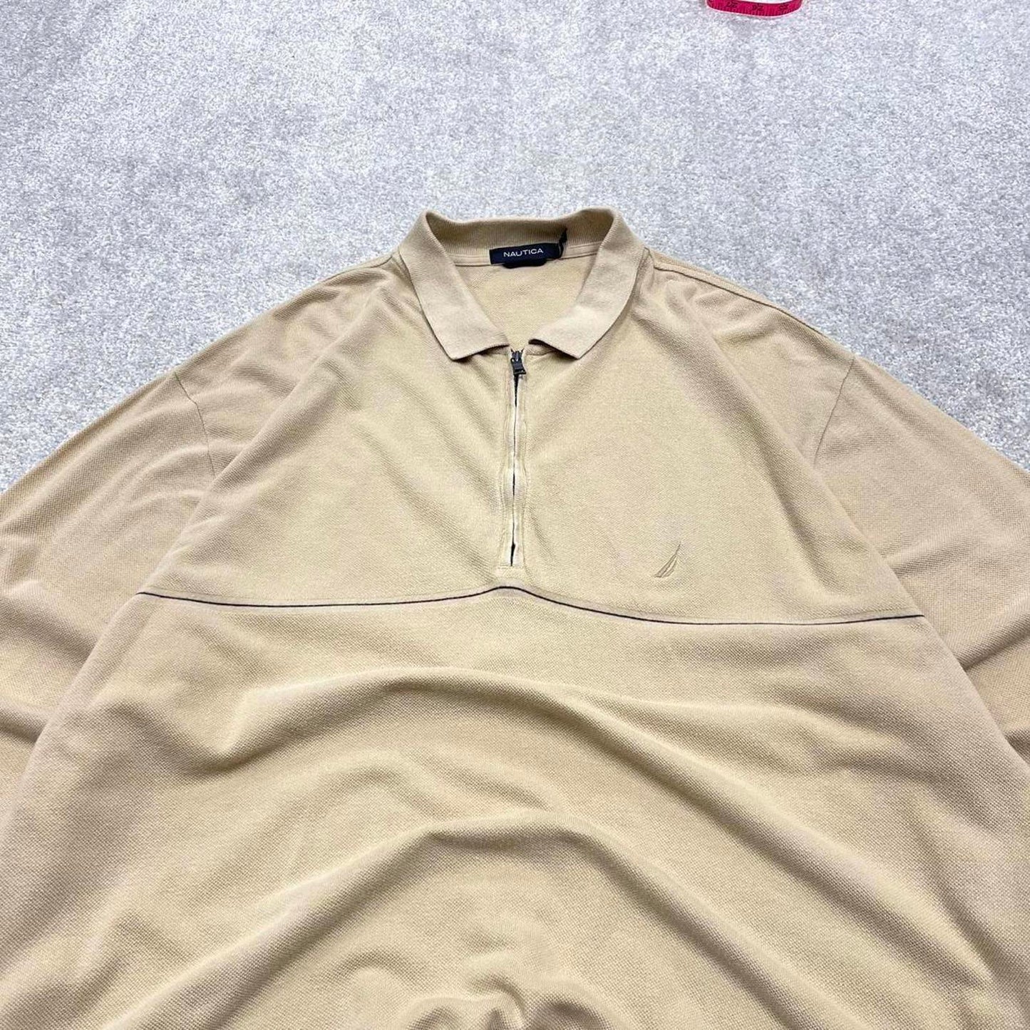 00s Nautica knit 1/4 zip polo embroidered XL men's beige knitted pull over y2k 90s style