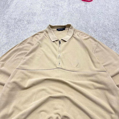 00s Nautica knit 1/4 zip polo embroidered XL men's beige knitted pull over y2k 90s style