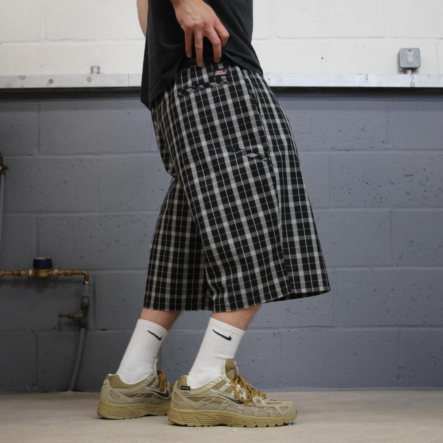 Dickies baggy checkered shorts carpenter black Check surf style skater shorts long wide leg