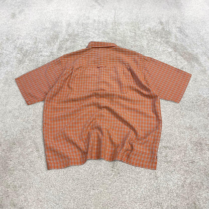 North face boxy checkered short sleeve shirt orange Y2K TNF surf style check shirt summer festival
