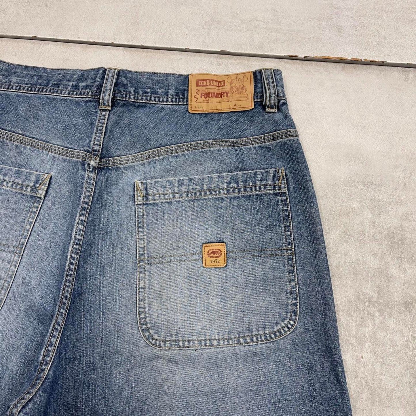 Mens baggy Ecko carpenter jorts W34 blue wide leg 90s style cargo shorts