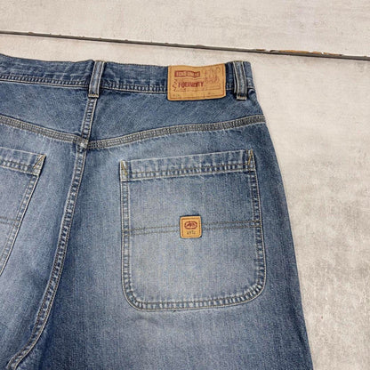 Mens baggy Ecko carpenter jorts W34 blue wide leg 90s style cargo shorts