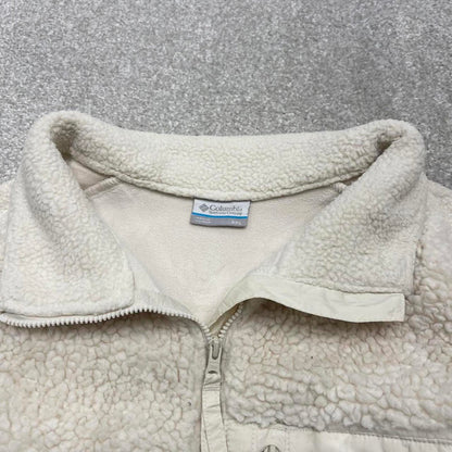 00s Columbia technical fleece XL women's white deep pile teddy bear full zip up y2k style autumn