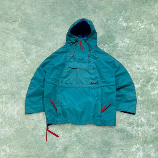 Vintage Y2K Columbia technical windbreaker jacket blue Pull over packable hooded coat pass pockets