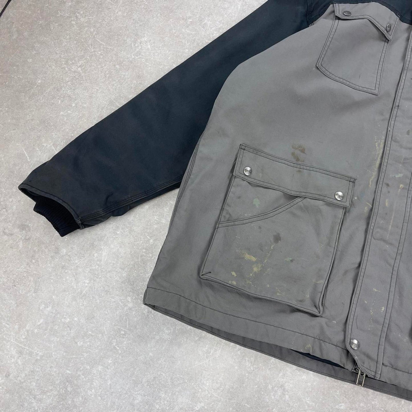 Hooded Carhartt jacket 2XL sherpa lined parker style workwear coat black grey