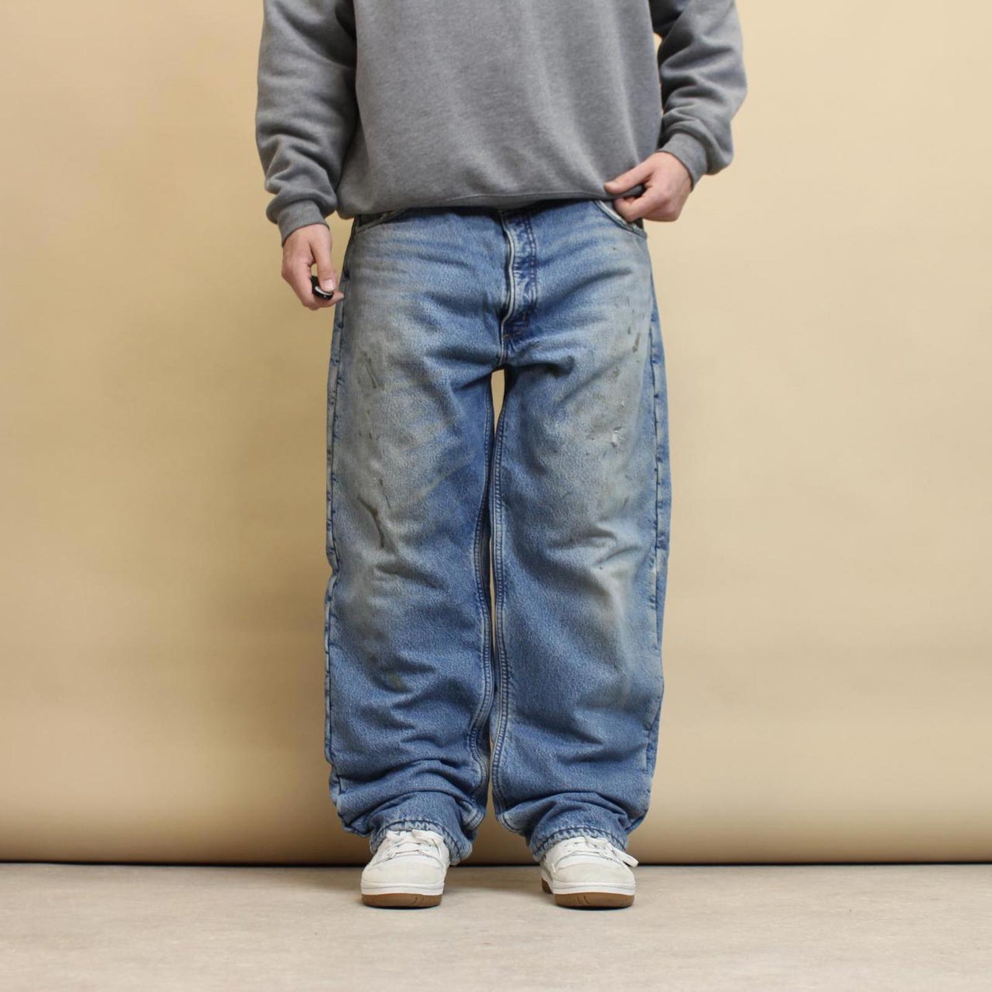 Blue Carhartt jeans W40L32 loose 90s style fleece lined denim pants skate style