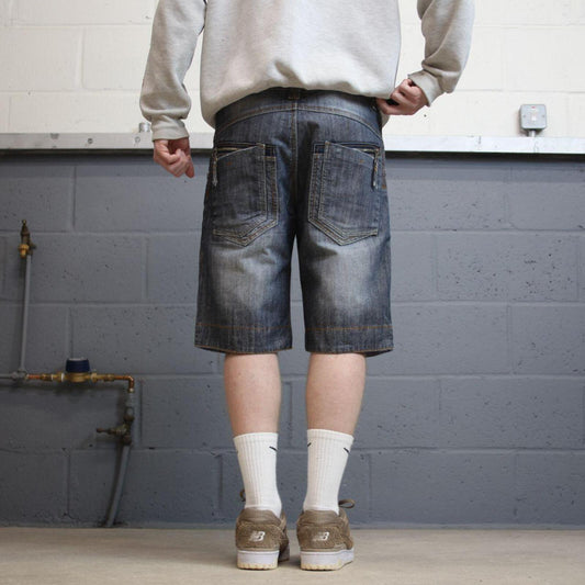 Y2K SWS denim shorts blue Roll up legs summer festival jorts