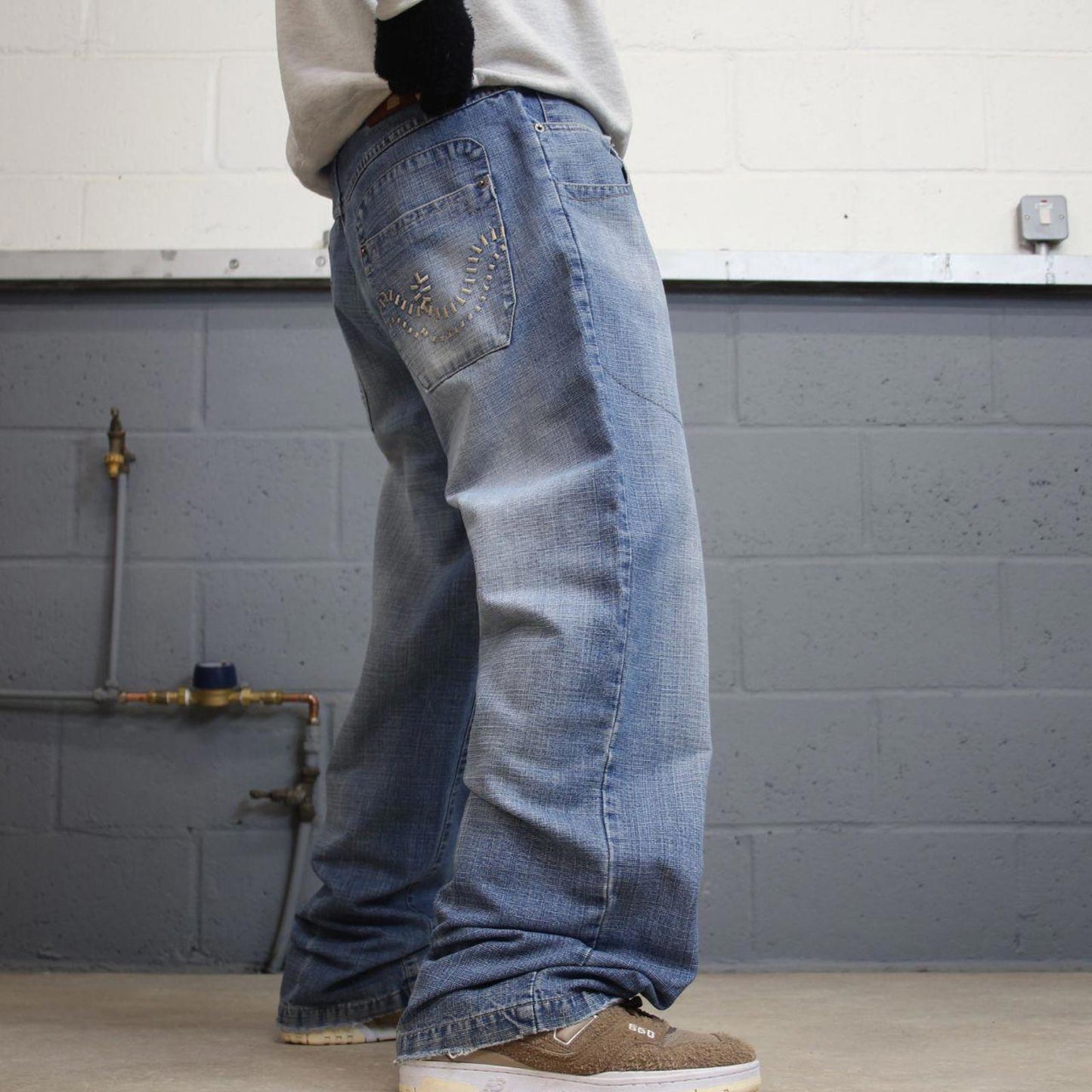 Y2k baggy skate jeans blue denim W36L32 Vintage Don loose 00s style pants embroidered casual autumn