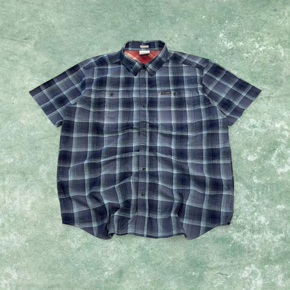 Columbia checkered surf shirt short sleeve navy Y2K festival style button down summer shirt