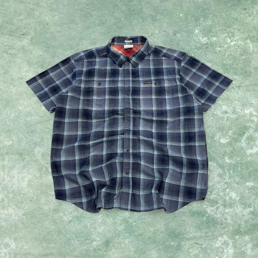 Columbia checkered surf shirt short sleeve navy Y2K festival style button down summer shirt