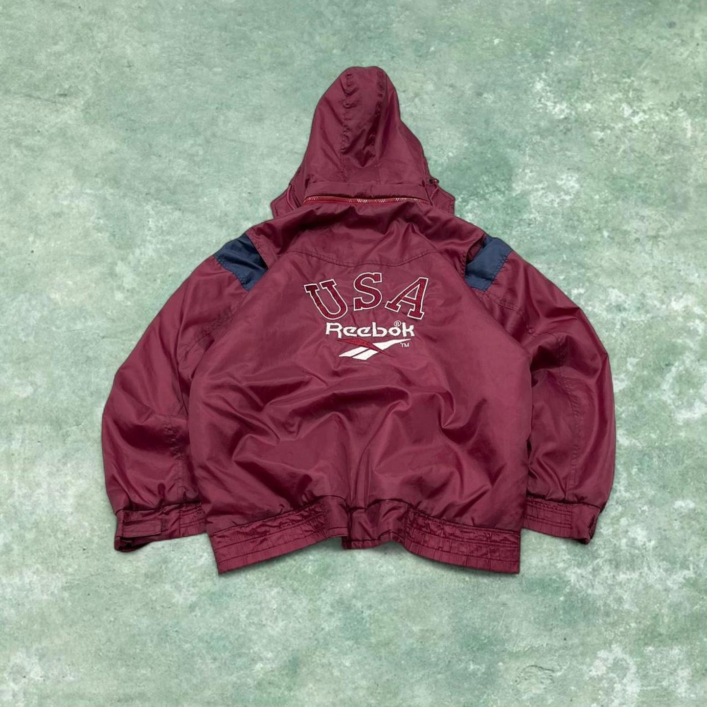 Vintage y2k technical windbreaker jacket burgundy Boxy embroidered bomber jacket with detailing
