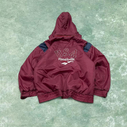 Vintage y2k technical windbreaker jacket burgundy Boxy embroidered bomber jacket with detailing