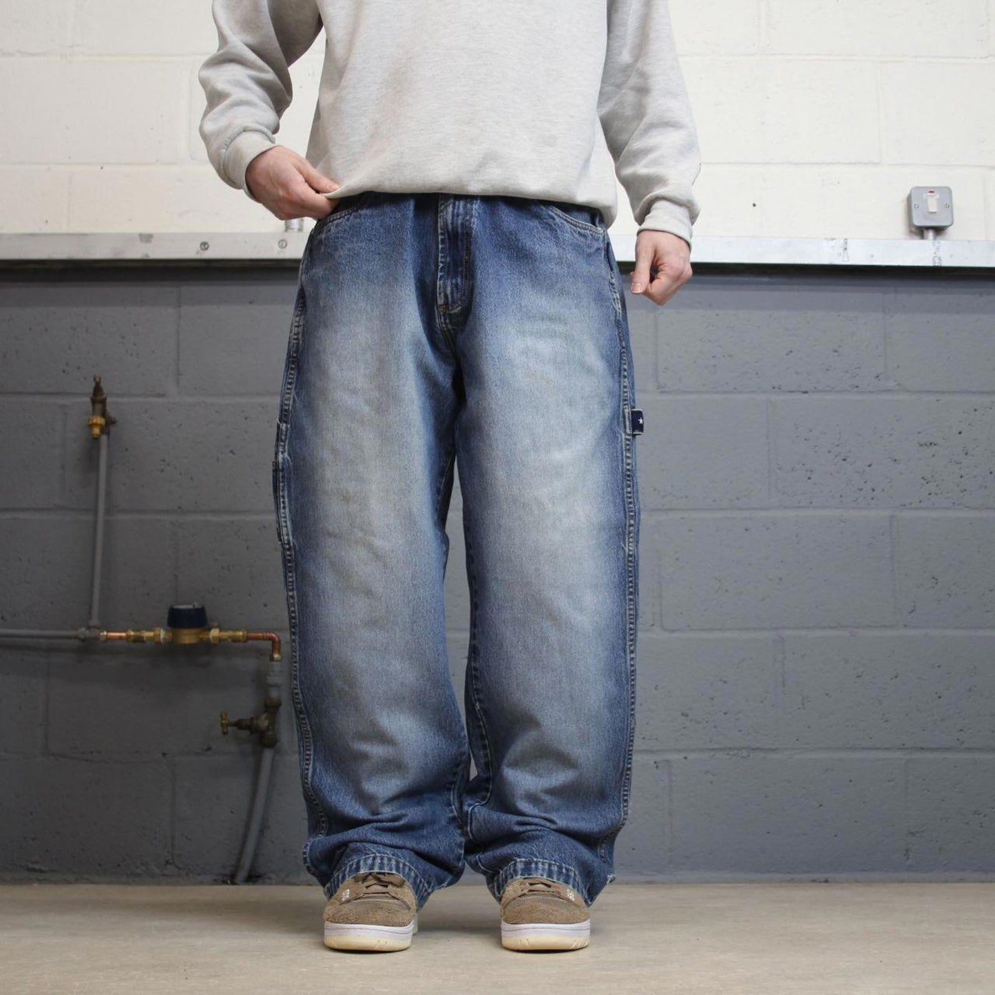 90s baggy Phat Farm carpenter jeans W36L33 loose blue denim y2k skate style hip hop pants