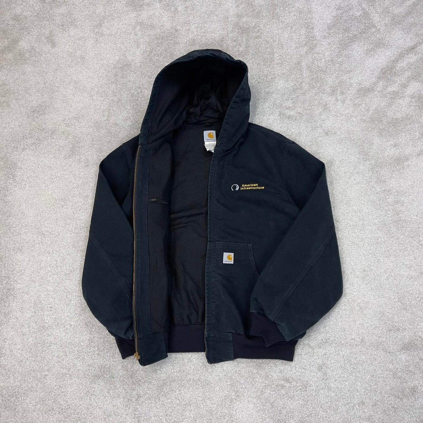 Vintage Black Carhartt hooded active jacket XL 90s style skater canvas bomber J131 BLK