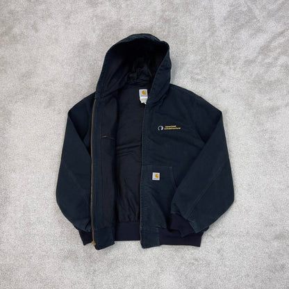 Vintage Black Carhartt hooded active jacket XL 90s style skater canvas bomber J131 BLK