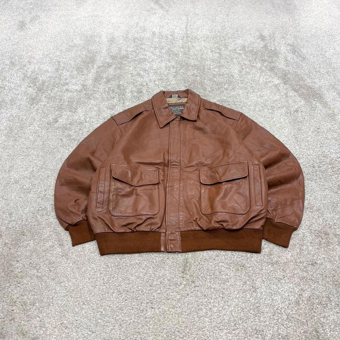 Vintage leather flight aviator jacket brown U.S. Army Air Force boxy genuine leather A-2 flying coat