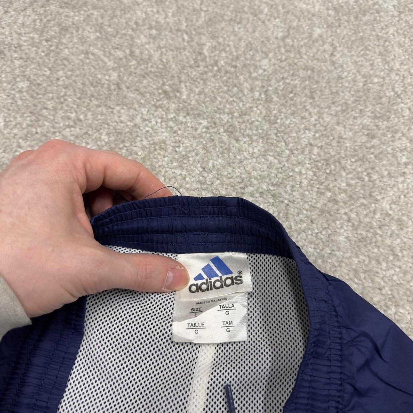 Vintage Y2K baggy Adidas tracksuit bottoms navy Wide-leg embroidered mesh lined track pants