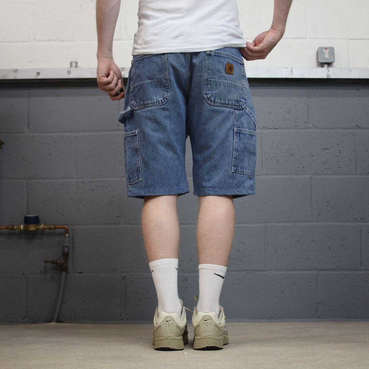 Carhartt carpenter denim shorts y2k faded blue Skater / surf style work jorts