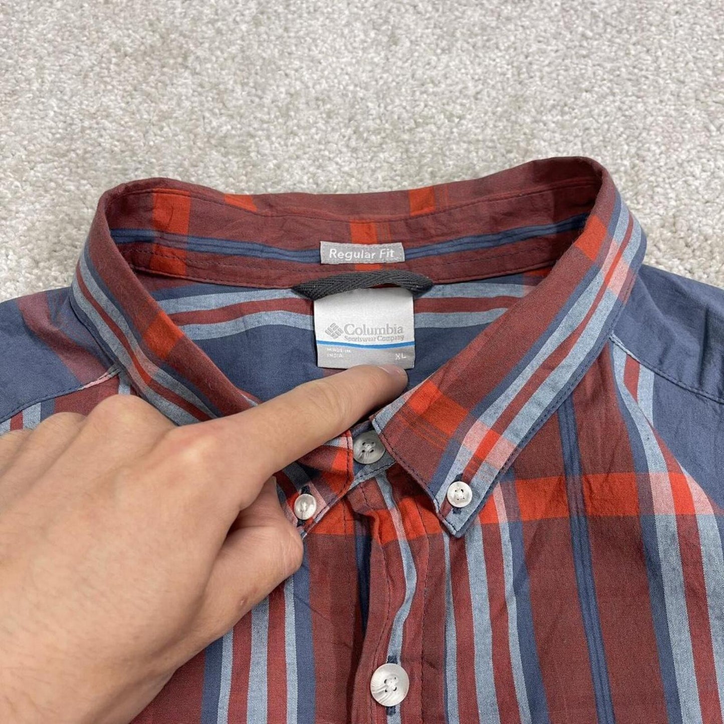 Columbia checkered short sleeve shirt blue red Surf style check shirt summer festival