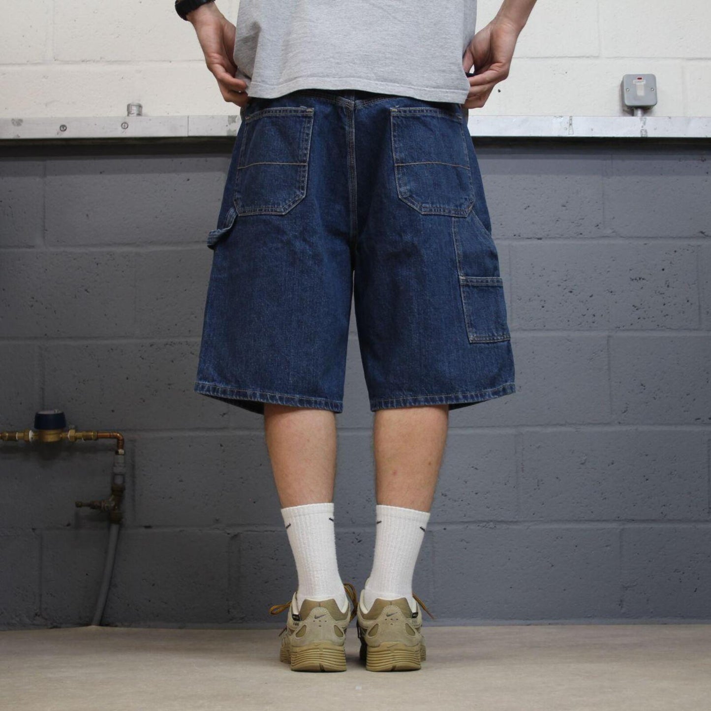 Denim carpenter shorts loose leg blue George skater style summer festival cargo jorts