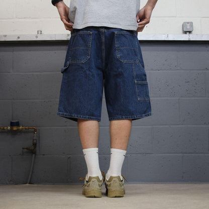 Denim carpenter shorts loose leg blue George skater style summer festival cargo jorts