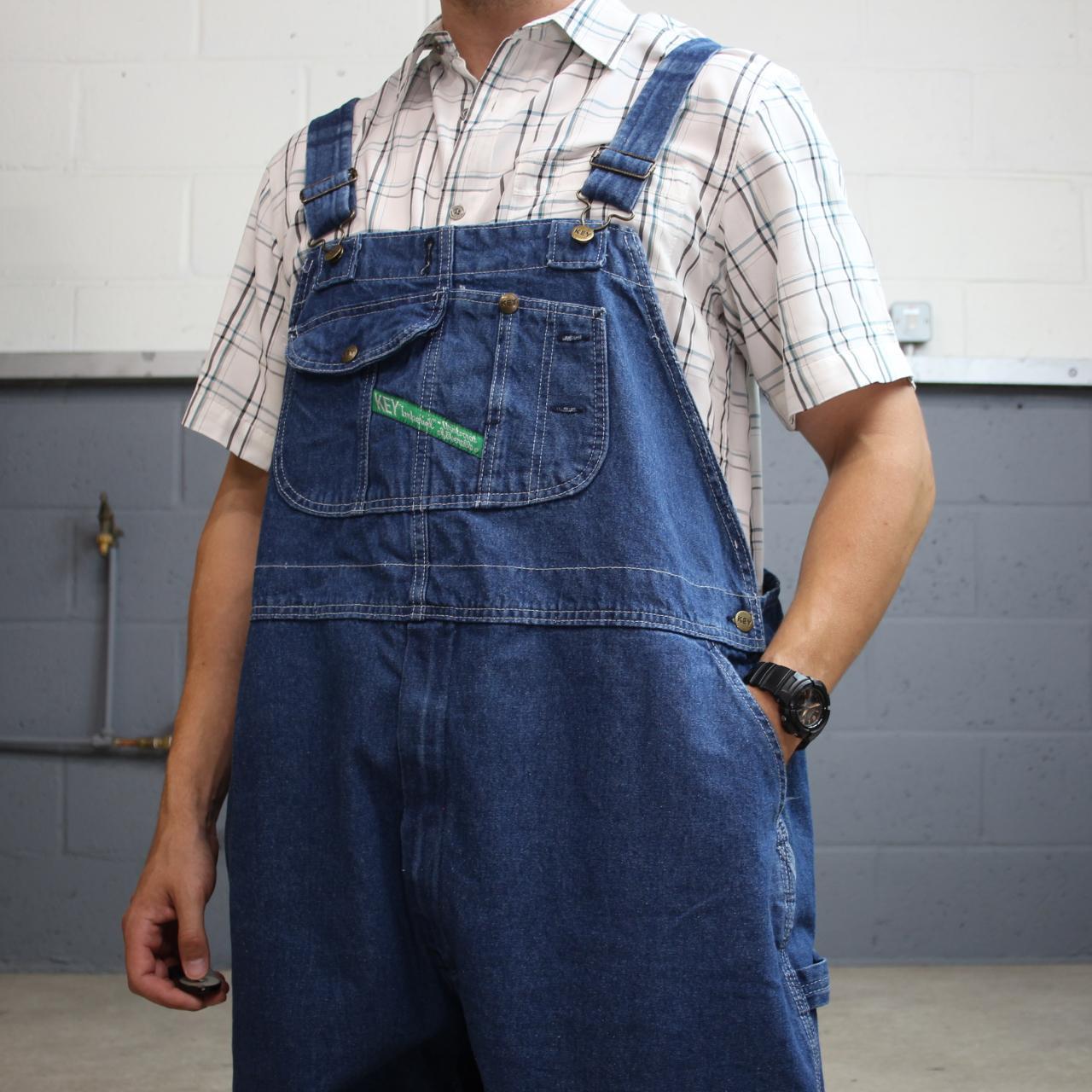 Vintage y2k denim dungarees loose fit blue Key workwear bib & brace overalls utility