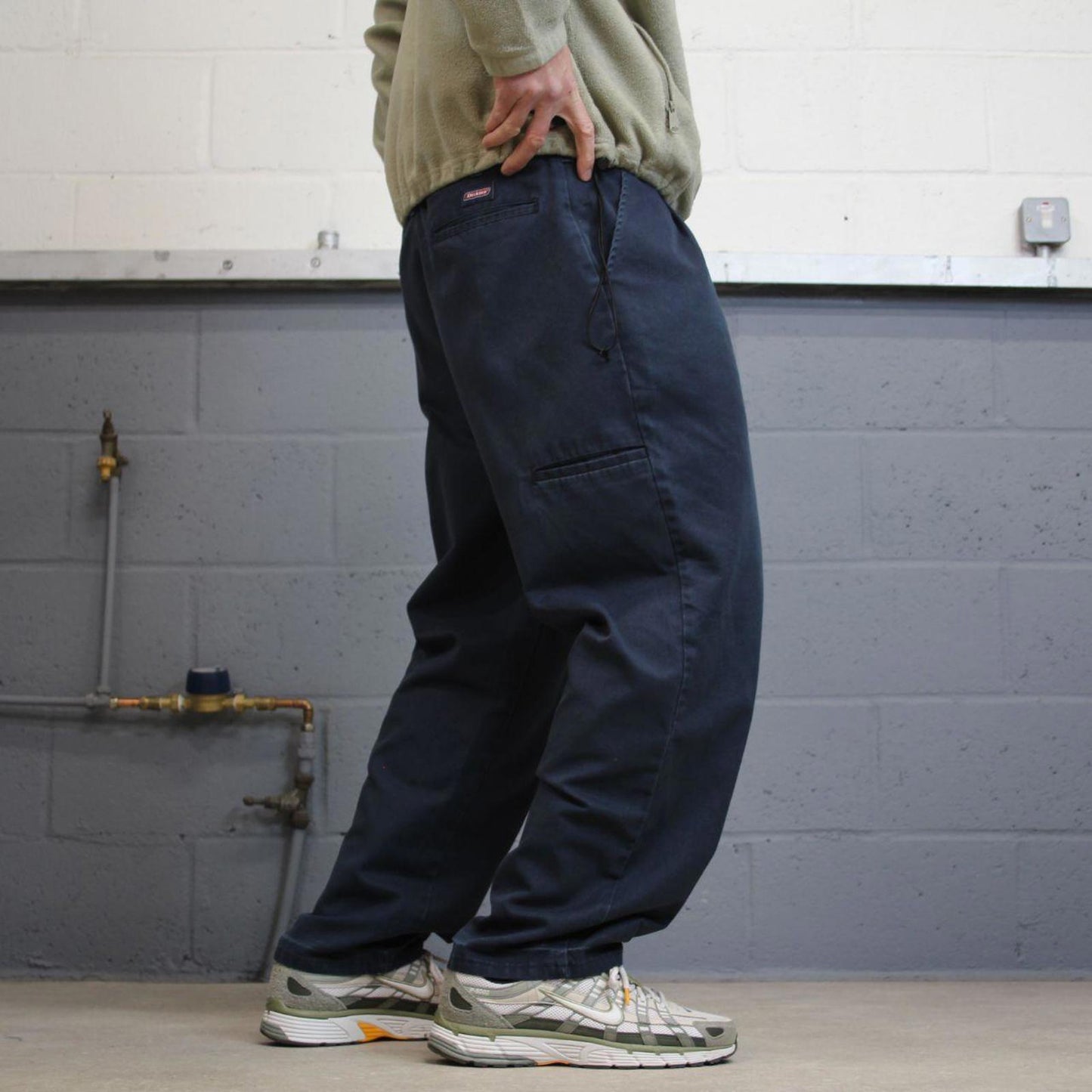 Y2K baggy pleated Dickies work pants faded navy Loose leg chino style carpenter skate trousers