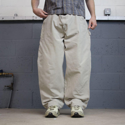 baggy vintage Carhartt carpenter pants beige y2k Loose leg 2000s style skater workwear cargos