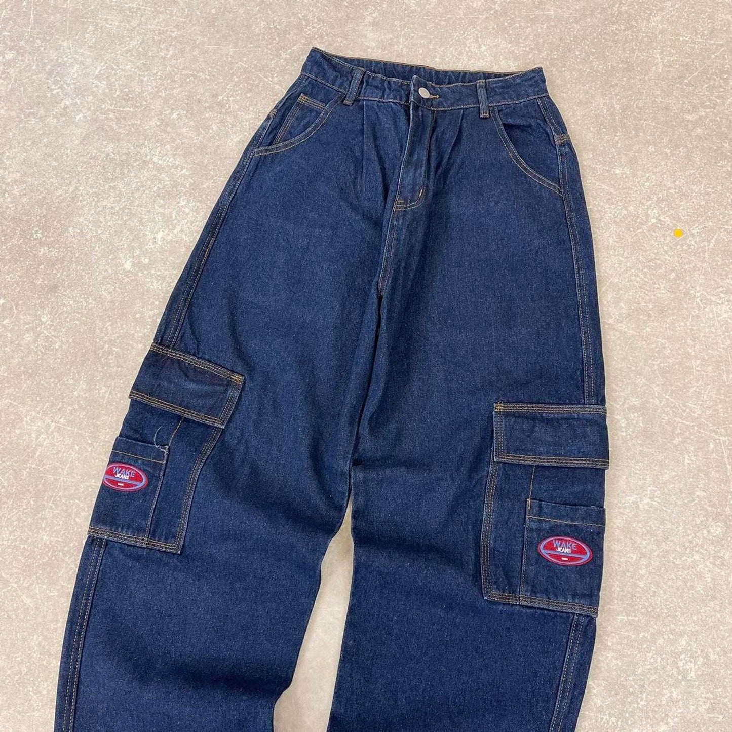 Blue embroidered Wake cargo jeans W25L33 y2k style cargos