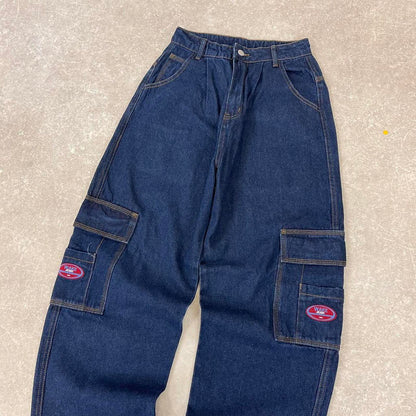Blue embroidered Wake cargo jeans W25L33 y2k style cargos
