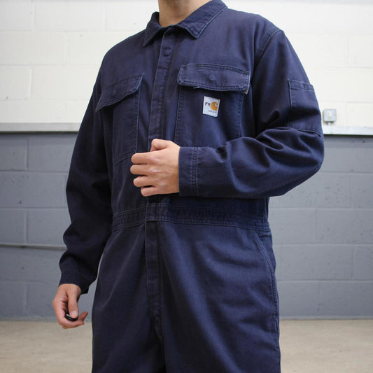 Navy Carhartt FR boilersuit 48 Short XL thick unlined fire resistant coveralls heavy duty workwear