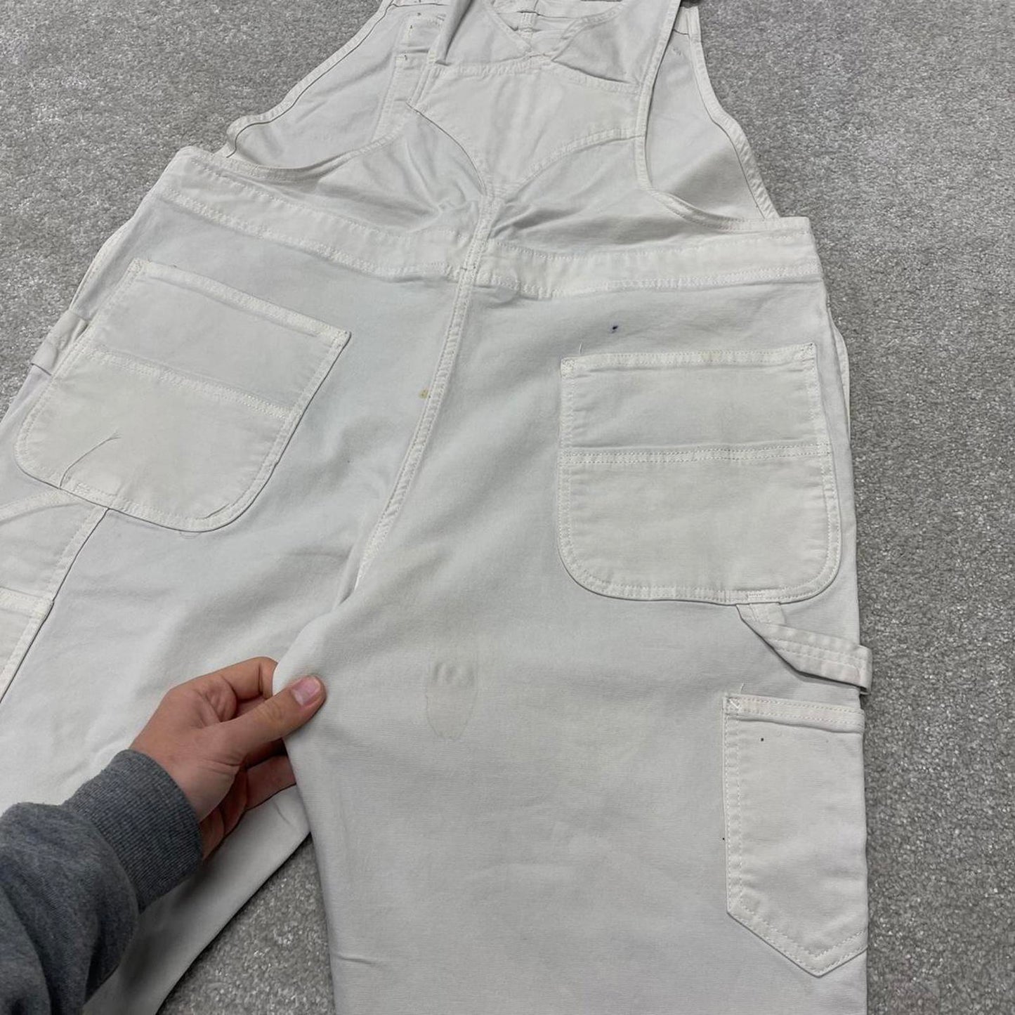 00s Carhartt dungarees overalls workwear XL 16/18 womens white canvas bib & brace utility worker