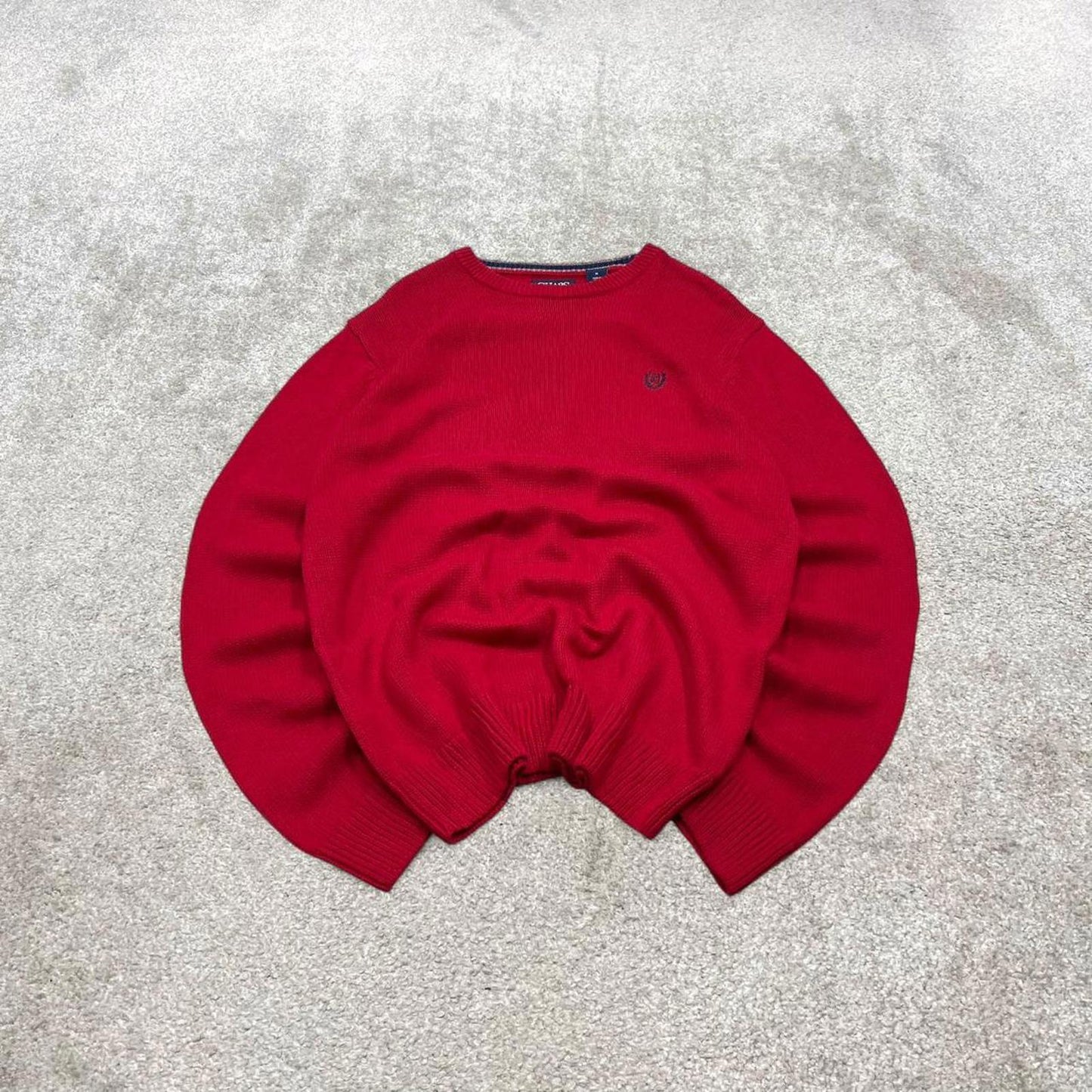 Vintage Y2K CHAPS knit sweater jumper red Embroidered logo 100% cotton knitted pullover