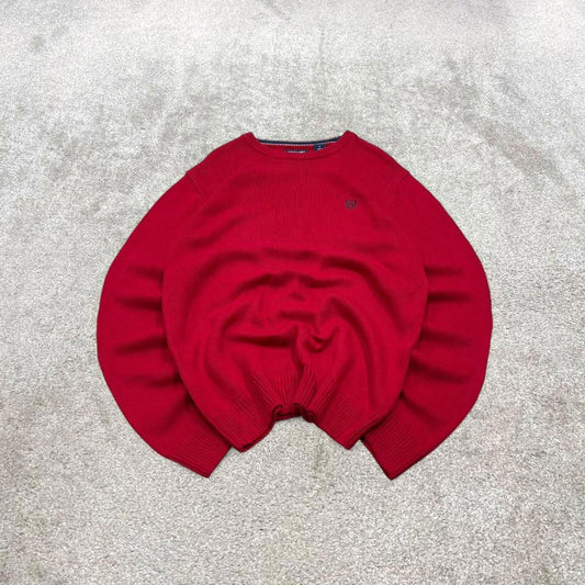 Vintage Y2K CHAPS knit sweater jumper red Embroidered logo 100% cotton knitted pullover
