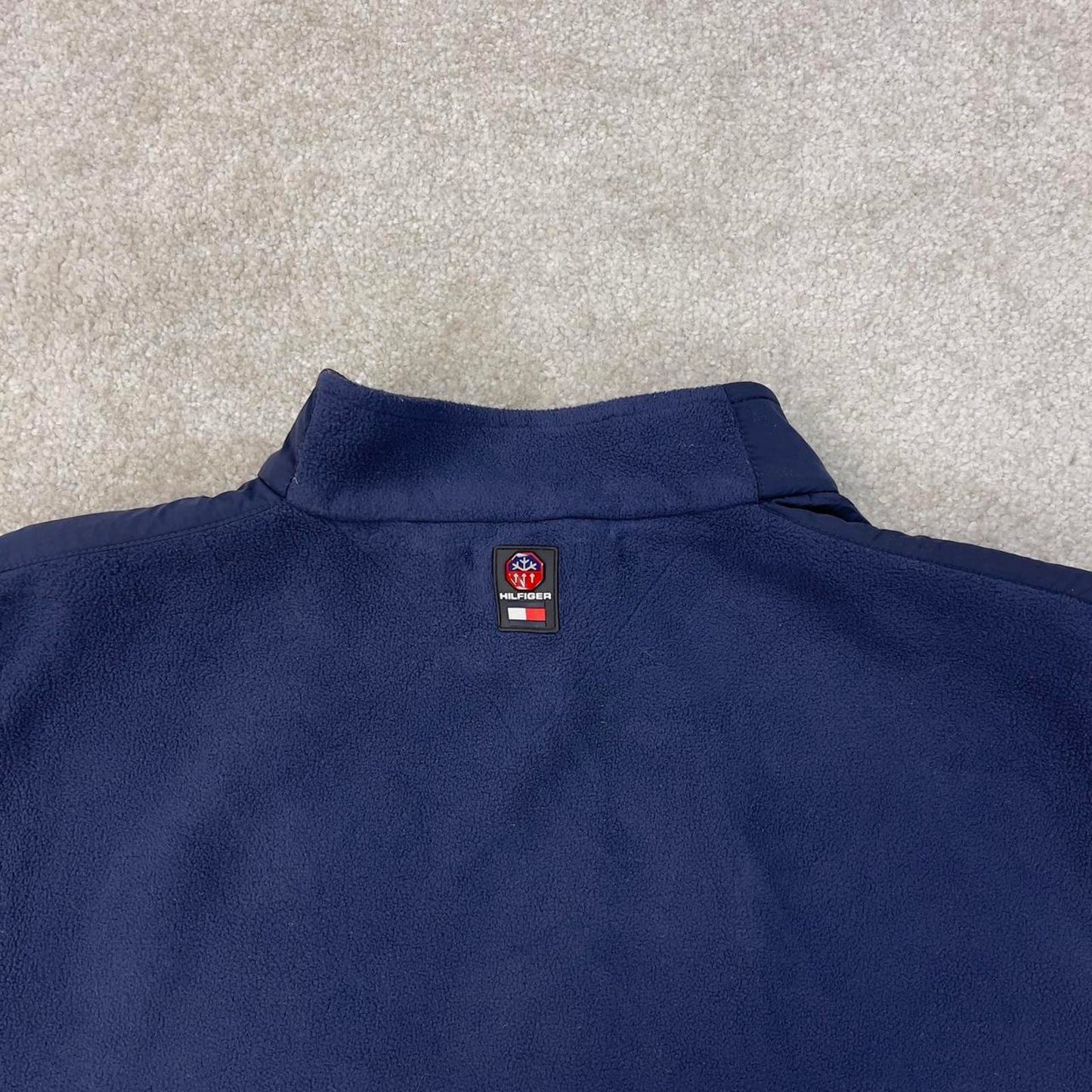 Tommy Hilfiger technical fleece gilet Large Y2K navy full zip up spellout logo