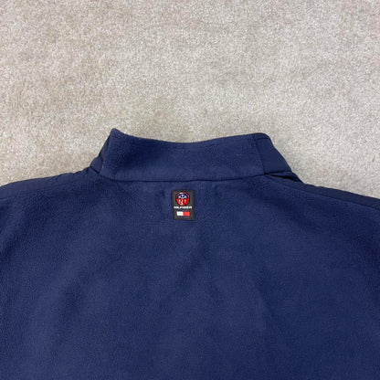 Tommy Hilfiger technical fleece gilet Large Y2K navy full zip up spellout logo