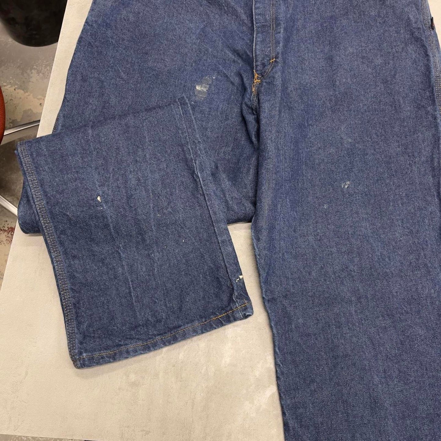Mens UniFirst baggy carpenter jeans W46L32 wide leg thick denim work pants