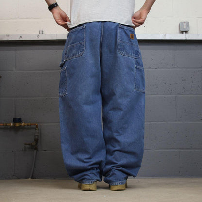Baggy Carhartt carpenter jeans work pants blue Loose wide leg denim cargo skate style workwear