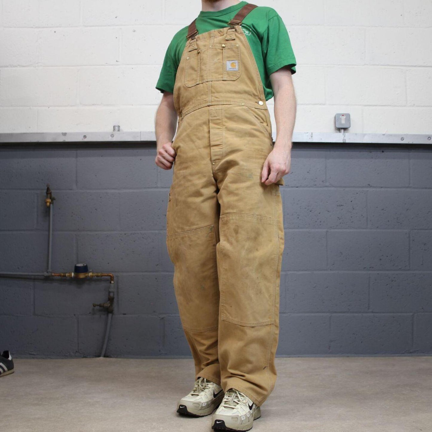 Vintage Carhartt dungarees tan brown overalls Bib & brace utility workwear farmer