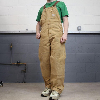 Vintage Carhartt dungarees tan brown overalls Bib & brace utility workwear farmer