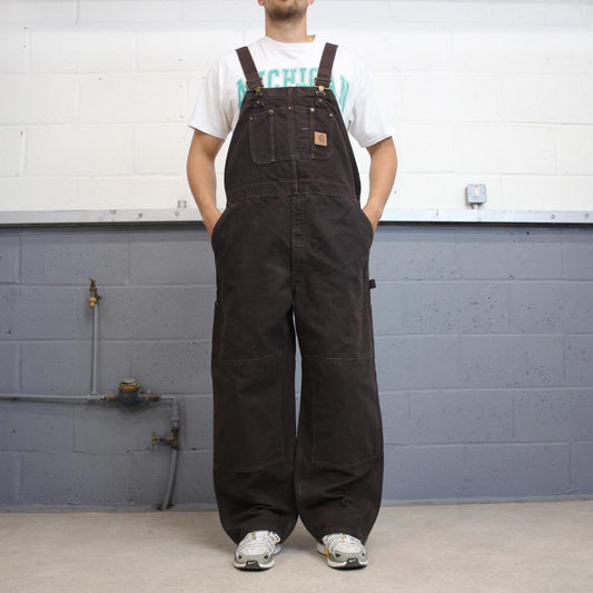 Brown Carhartt dungarees W46L30 mens canvas overalls utility worker