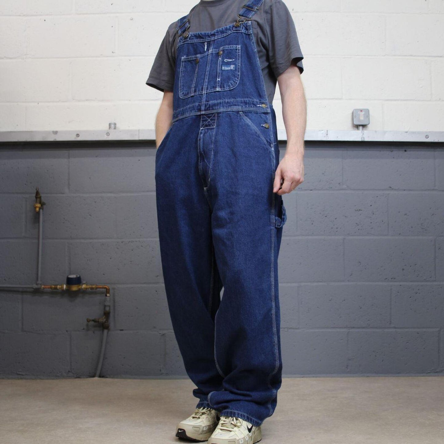 Baggy denim dungarees RK Brand blue Vintage farmer bib & brace utility overalls
